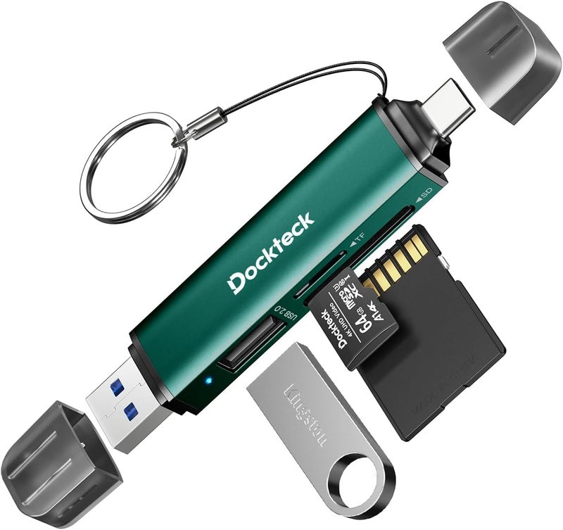 Dockteck SD Card Reader, 5G Super Speed USB3.0 SD/TF Card Reader, 3-Slot USB A/C to SD/Micro SD/USB A Memory Card Reader for UHS-I SD/Micro SD/SDHC/SDXC/MMC, Support OTG for Plug&Play,Green - Image 1